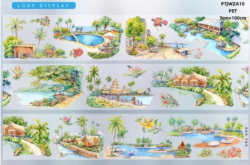 Jing Wu Zhi A (Lhasa,Xizang , Coastal walkway , Flower shop ,The night town, A sunny afternoon ,Seascape ) 12 Styles LOOPS