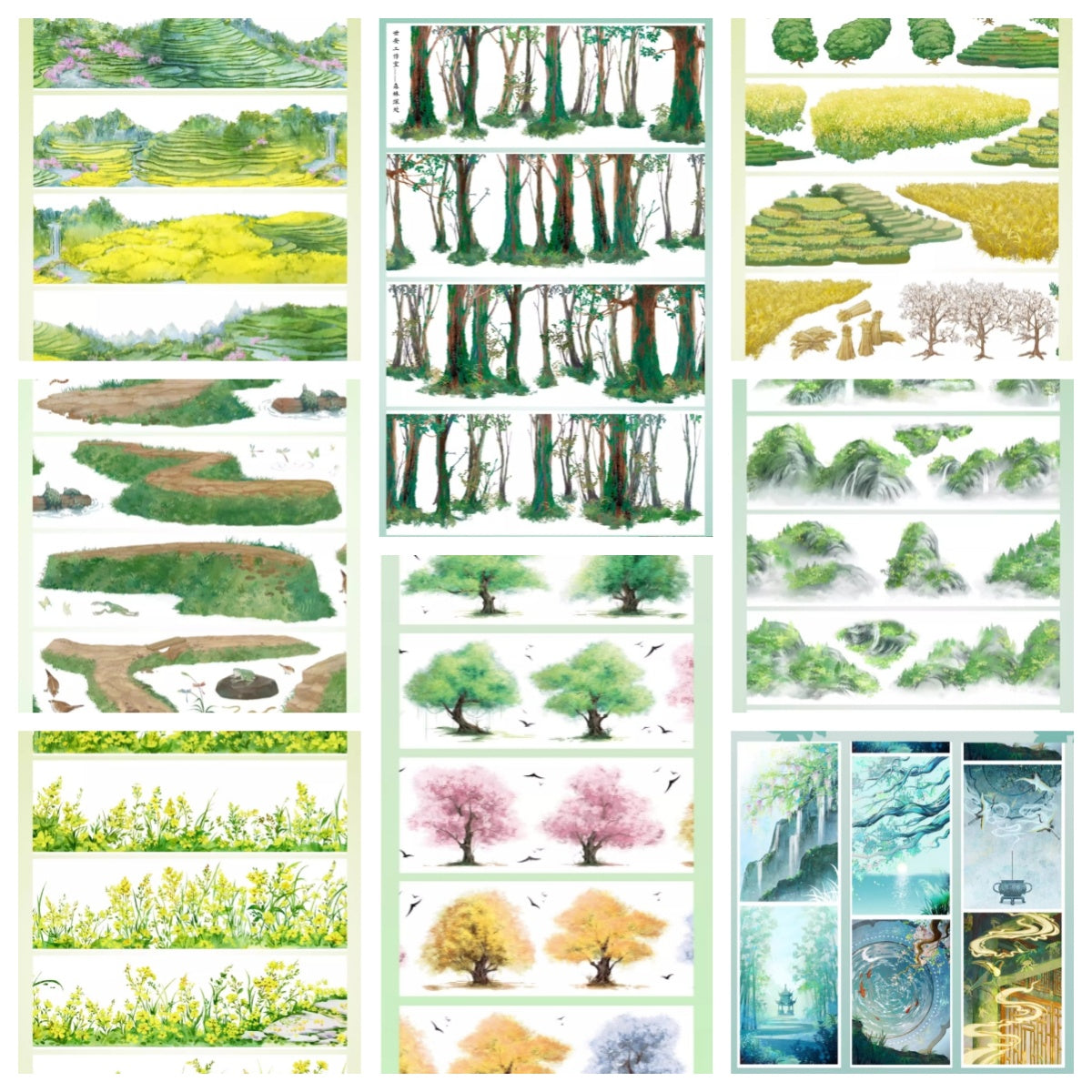 Shi An Jia C(Terraced fields ,Country ,Rape flower ,Mountain and flower water ,Field animals ,earthworm,tortoise,butterfly,frog) 8 Styles LOOPS