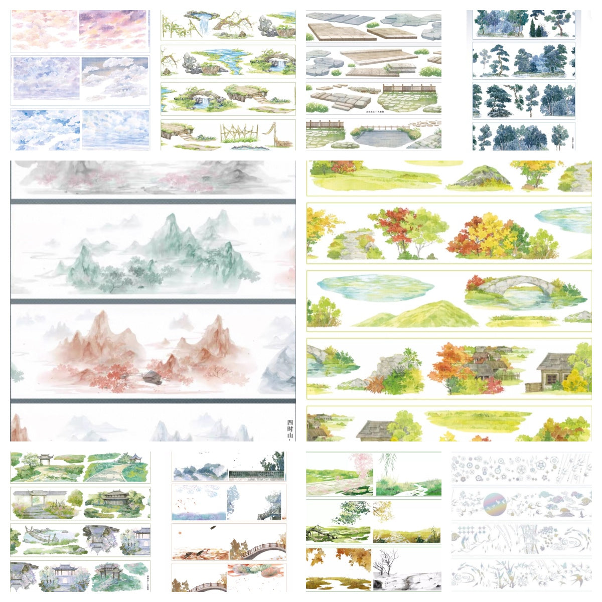 Da Xiang Jun A(Clouds ,Fence , Road ,Bridge ,Autumn scenery ,Log cabin )8 Styles LOOPS