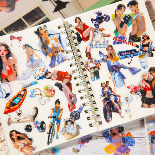 Dark Phantom Characters PET Sticker Book, Urban Men and Women's Vitality Daily Series 20 sheets into 4 styles, die-cut