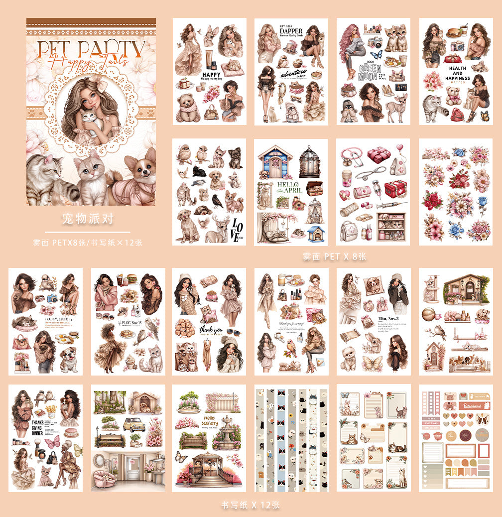 ST-B-23 Christmas hand account material with cutting and die-cutting retro hand account diary decorative landscaping flowers PET sticker book