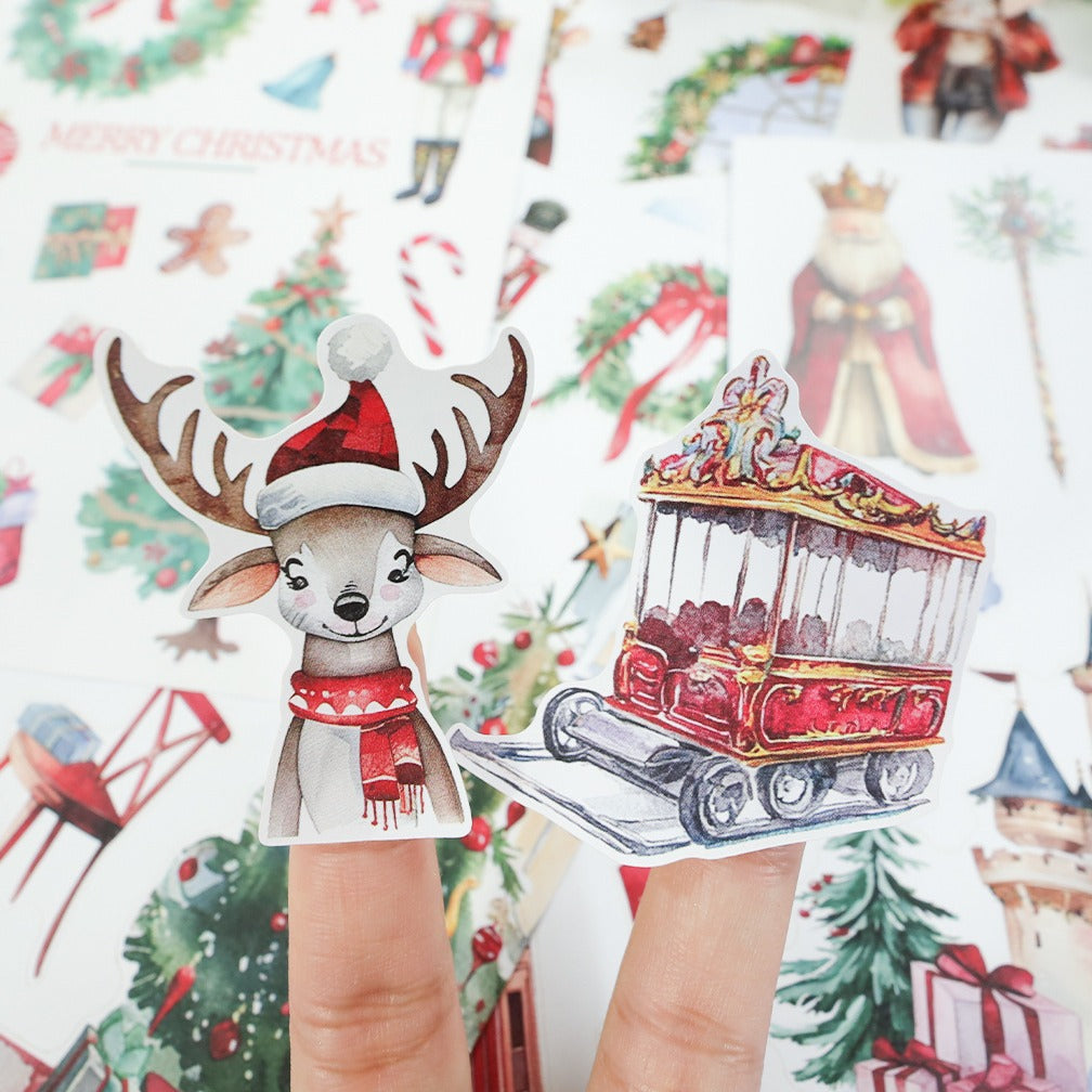 ST-B-23 Christmas hand account material with cutting and die-cutting retro hand account diary decorative landscaping flowers PET sticker book