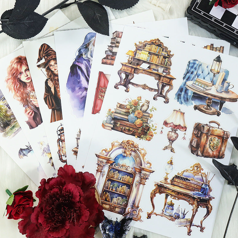 ST-B-21 Magic retro literary and artistic handbook, no cutting sticker book, European and American style character handbook material fairy tale pet sticker book