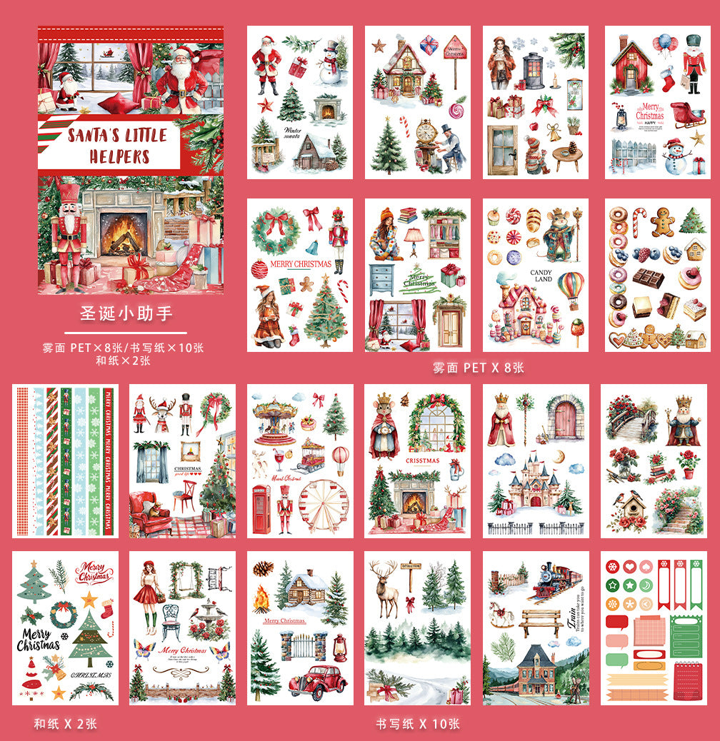 ST-B-23 Christmas hand account material with cutting and die-cutting retro hand account diary decorative landscaping flowers PET sticker book