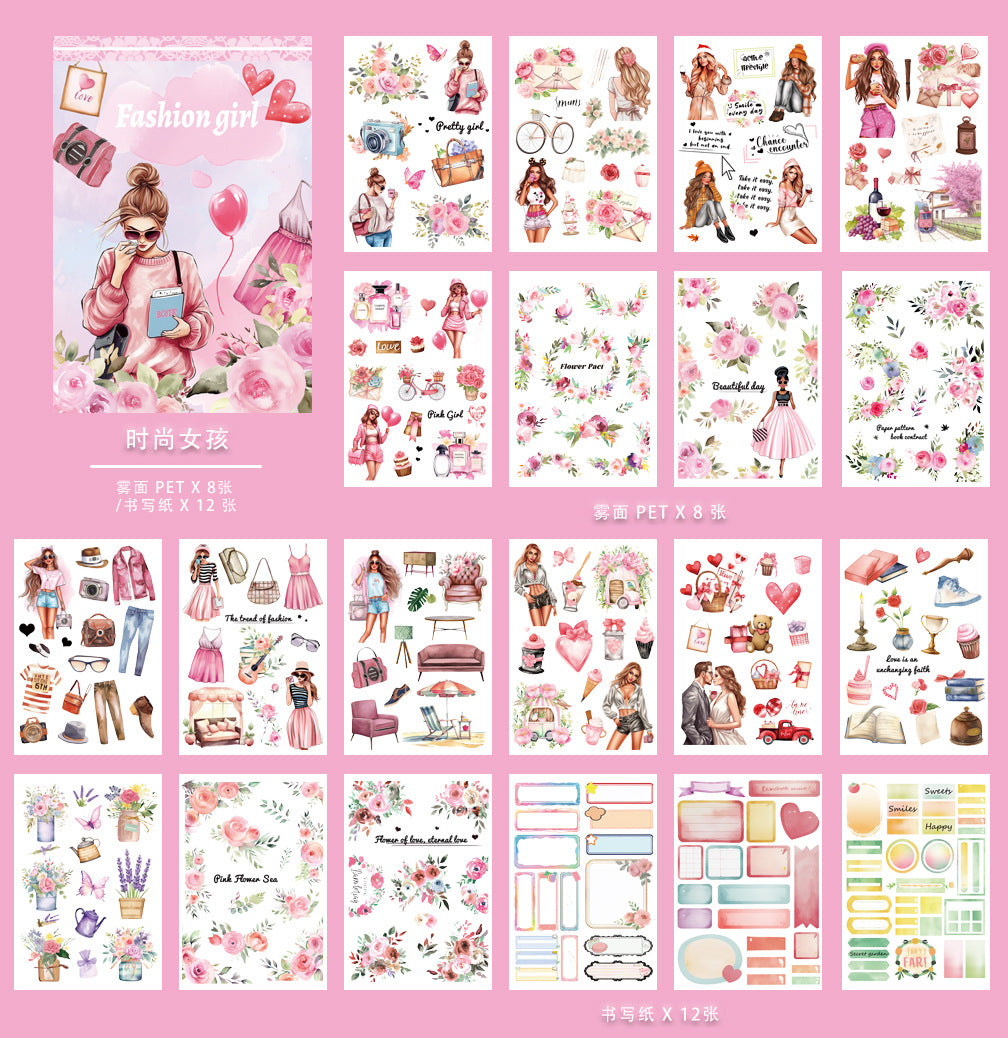 ST-B-17Vintage People and Flower PET precut Creative Sticker Book