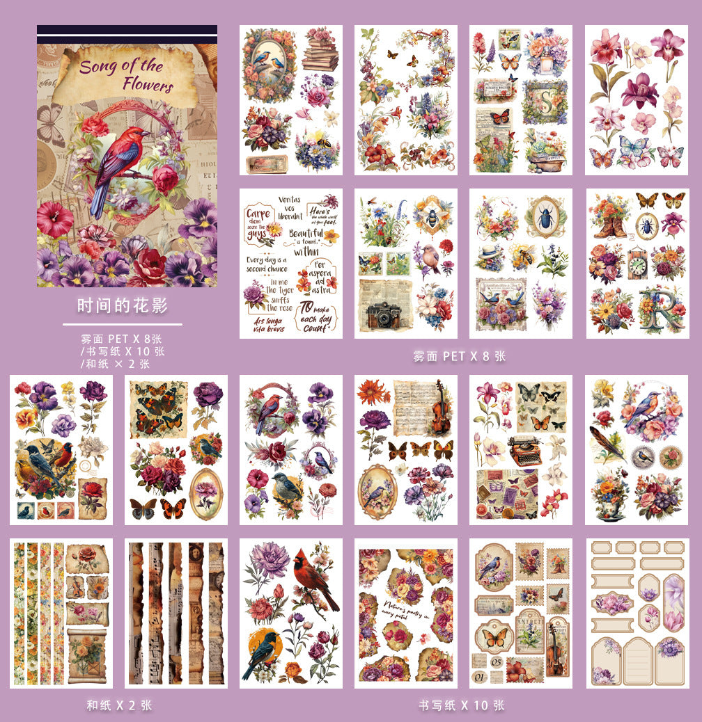 ST-B-17Vintage People and Flower PET precut Creative Sticker Book