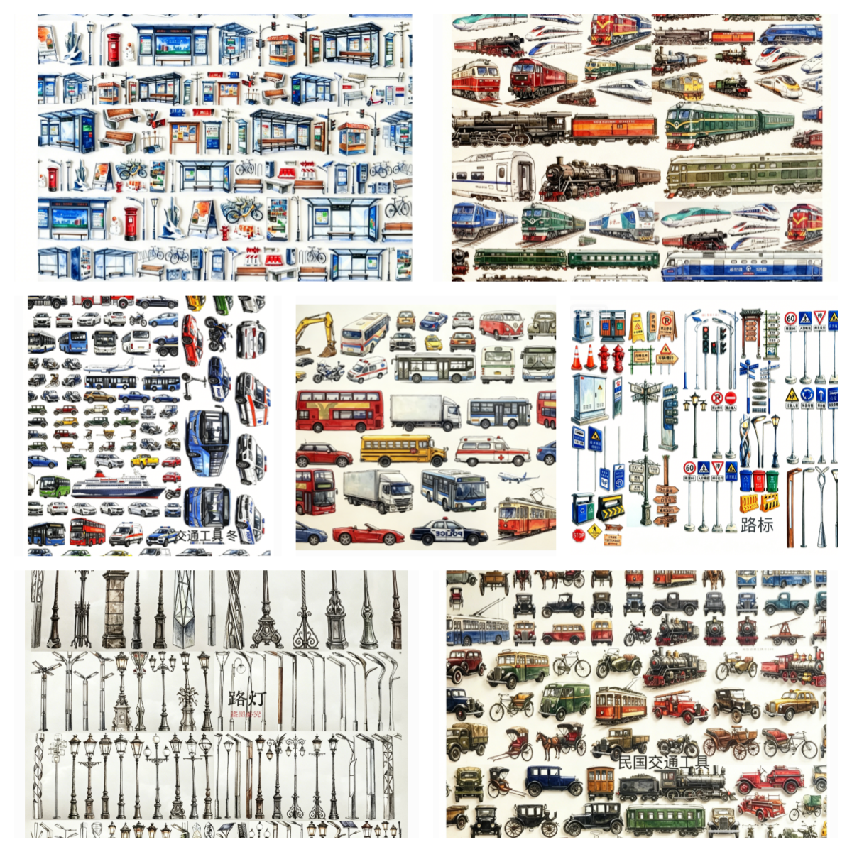 Limited Edition《Zhai Mao Ju 》Transportation vehicls,Road signs,street lamps (Loop)