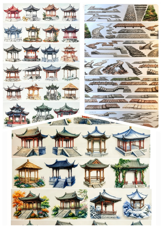 Limited Edition《Zhai Mao Ju 》 Acient-style pavilion, stone steps ( Loop )