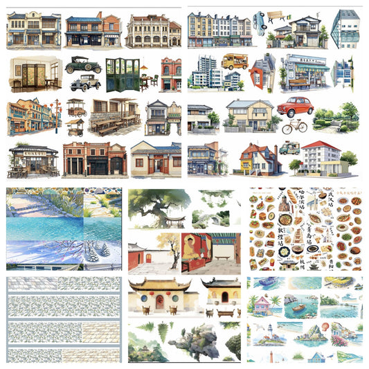 Ning Ren Ren B (Building and scenery stikers ) 7 Styles LOOPS