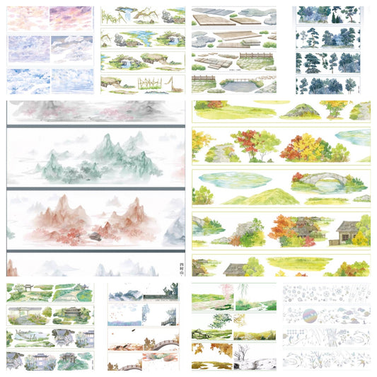 Da Xiang Jun A(Clouds ,Fence , Road ,Bridge ,Autumn scenery ,Log cabin )8 Styles LOOPS