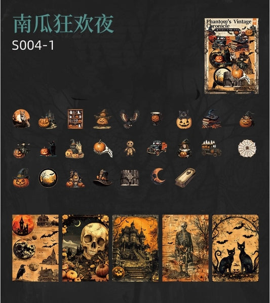 S004-Phantom's Vintage Chronicle Sticker and ligntweight paper (Halloween theme) 4 Styles