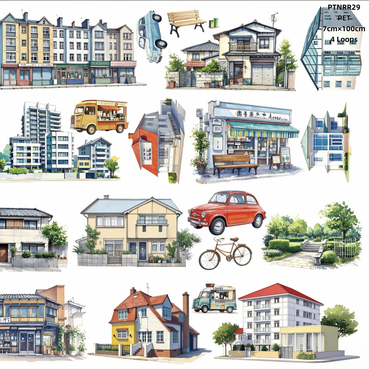 Ning Ren Ren B (Building and scenery stikers ) 7 Styles LOOPS