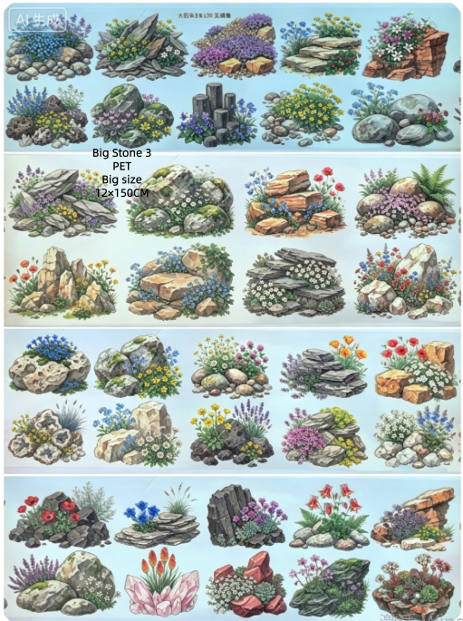 Limited Edition《Zhai Mao Ju 》Big stone and Flowering shrubs,green hill (Loop)