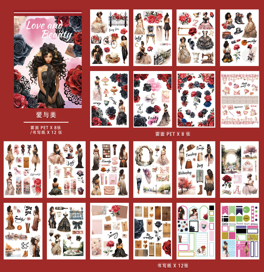 ST-B-17Vintage People and Flower PET precut Creative Sticker Book