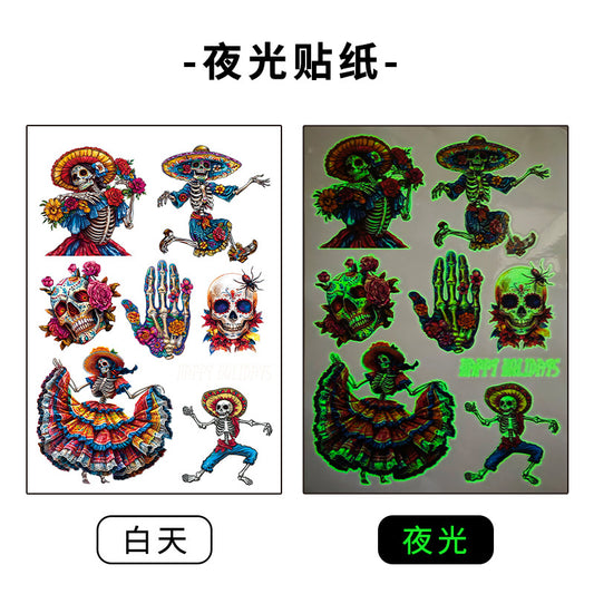 ST-B-19Halloween undead carnival decoration tattoo sticker luminous sticker hand account material pet free cutting sticker book