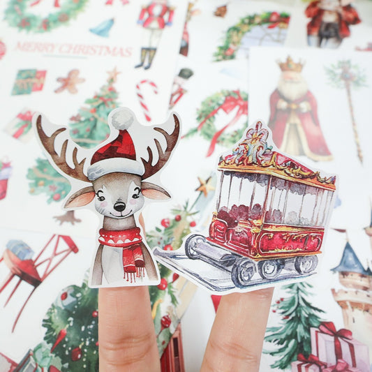 ST-B-23 Christmas hand account material with cutting and die-cutting retro hand account diary decorative landscaping flowers PET sticker book