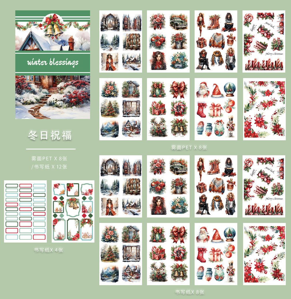ST-B-18Christmas cross-border die-cutting  retro characters handbook  PET sticker book