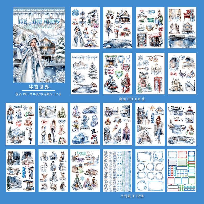 ST-B-20 New Hand Account Creative Sticker Book Ice and Snow World Scenic Character Material Decoration Cut Free Writing Sticker Book