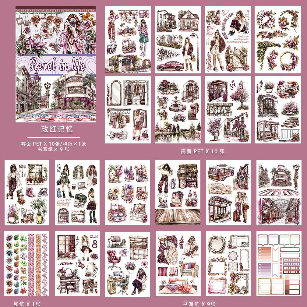 ST-B-21 Magic retro literary and artistic handbook, no cutting sticker book, European and American style character handbook material fairy tale pet sticker book