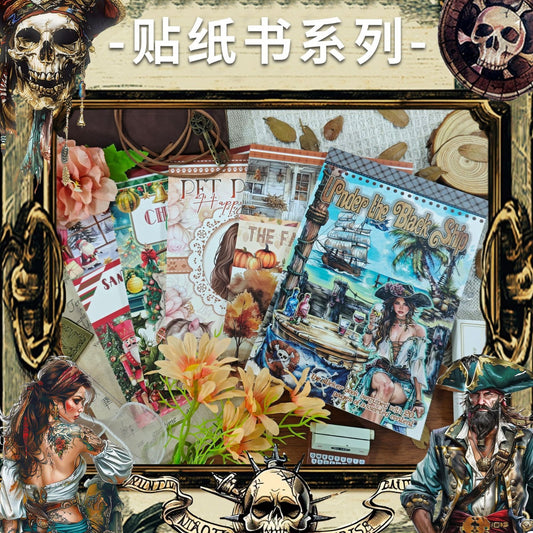 ST-B-23 Christmas hand account material with cutting and die-cutting retro hand account diary decorative landscaping flowers PET sticker book