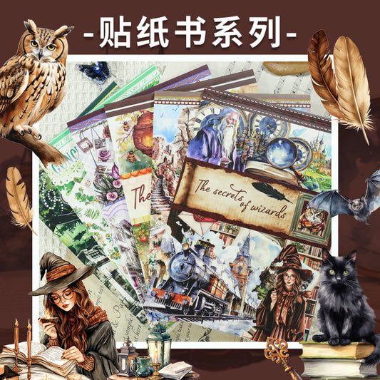 ST-B-21 Magic retro literary and artistic handbook, no cutting sticker book, European and American style character handbook material fairy tale pet sticker book