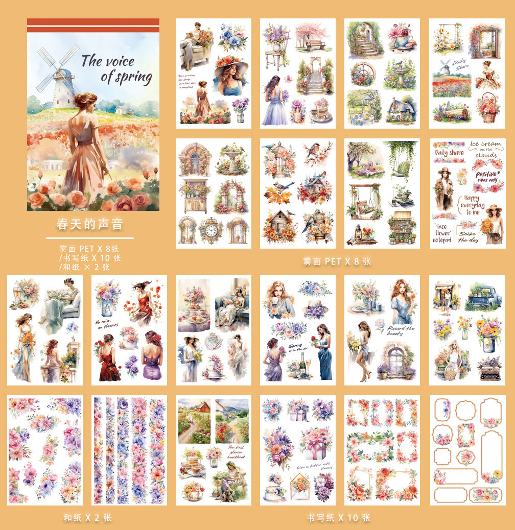 ST-B-17Vintage People and Flower PET precut Creative Sticker Book